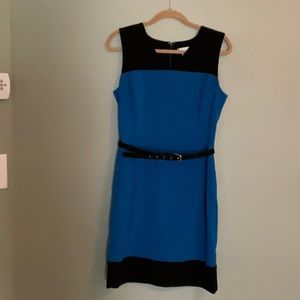 New York & Co blue & black color blocking dress with back zipper & belt size 8.